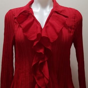 Red ruffled long sleeved blouse